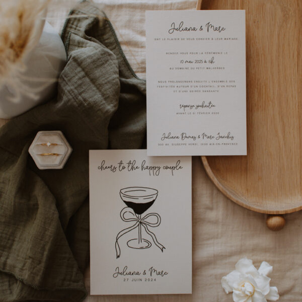 faire part mariage Juliana Marc champagne