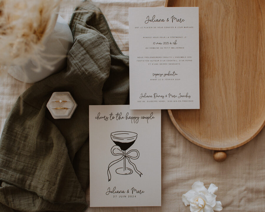 faire part mariage Juliana Marc champagne