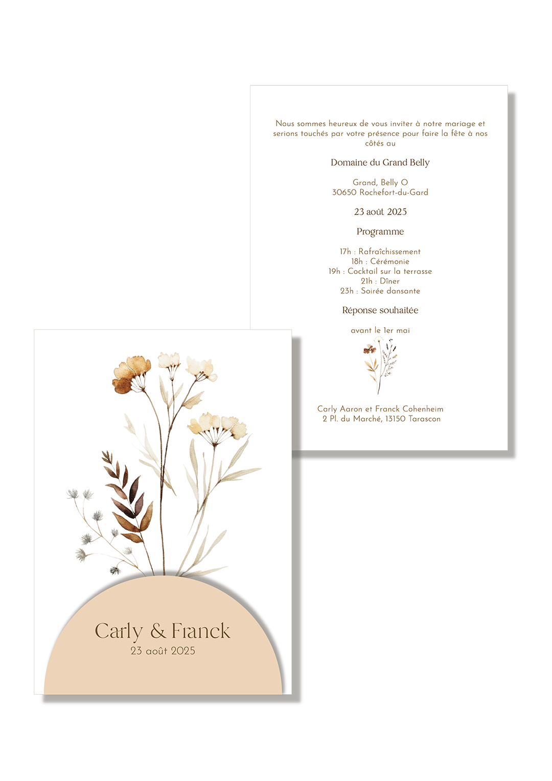 faire-part mariage fleurs séchées automne kaligrafia