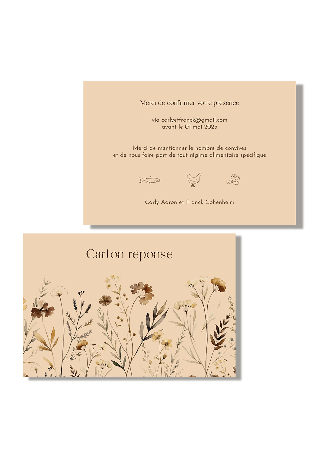 carton réponse mariage automne fleurs séchées kaligrafia