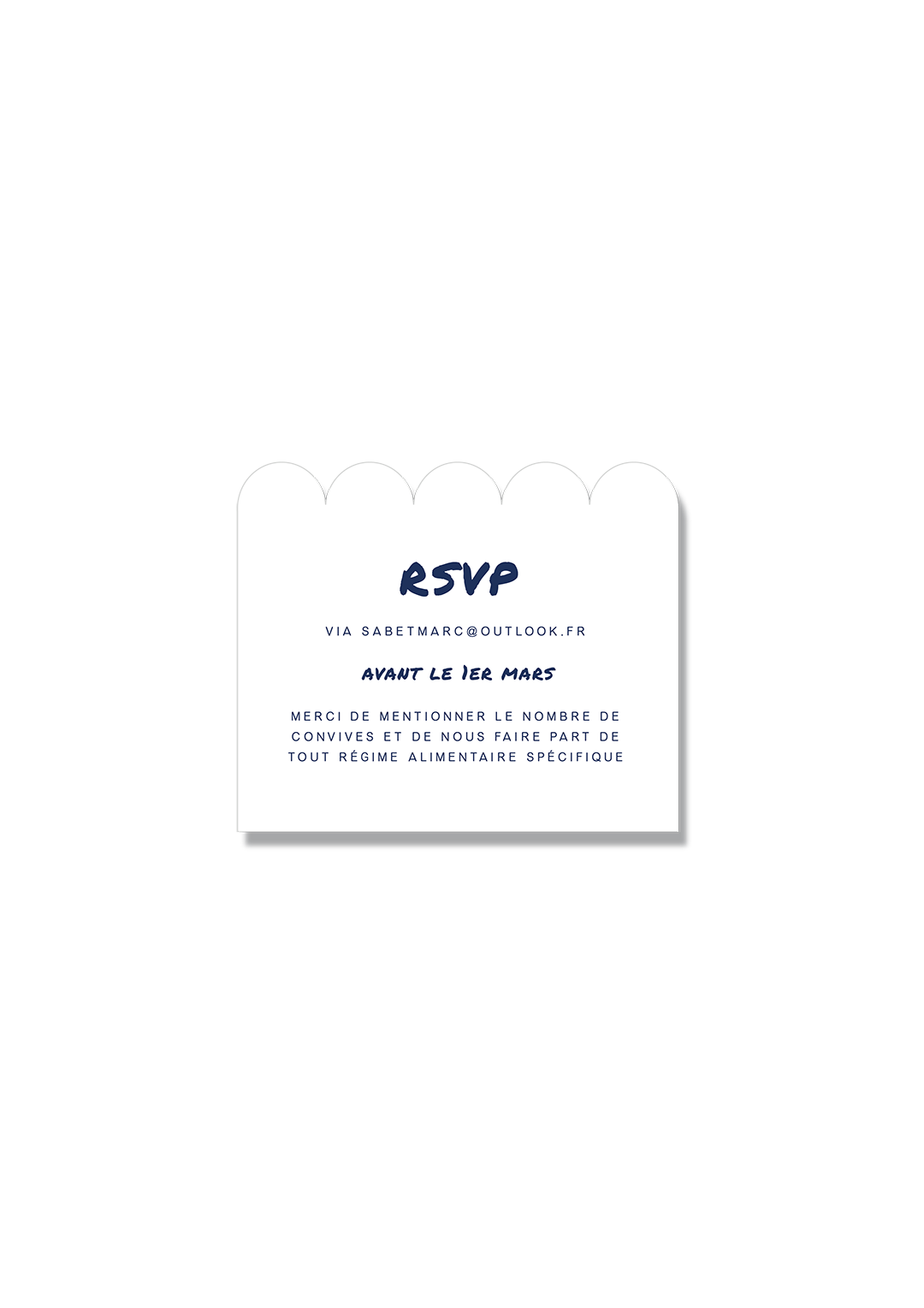 carte rsvp mariage blanc bleu feston moderne