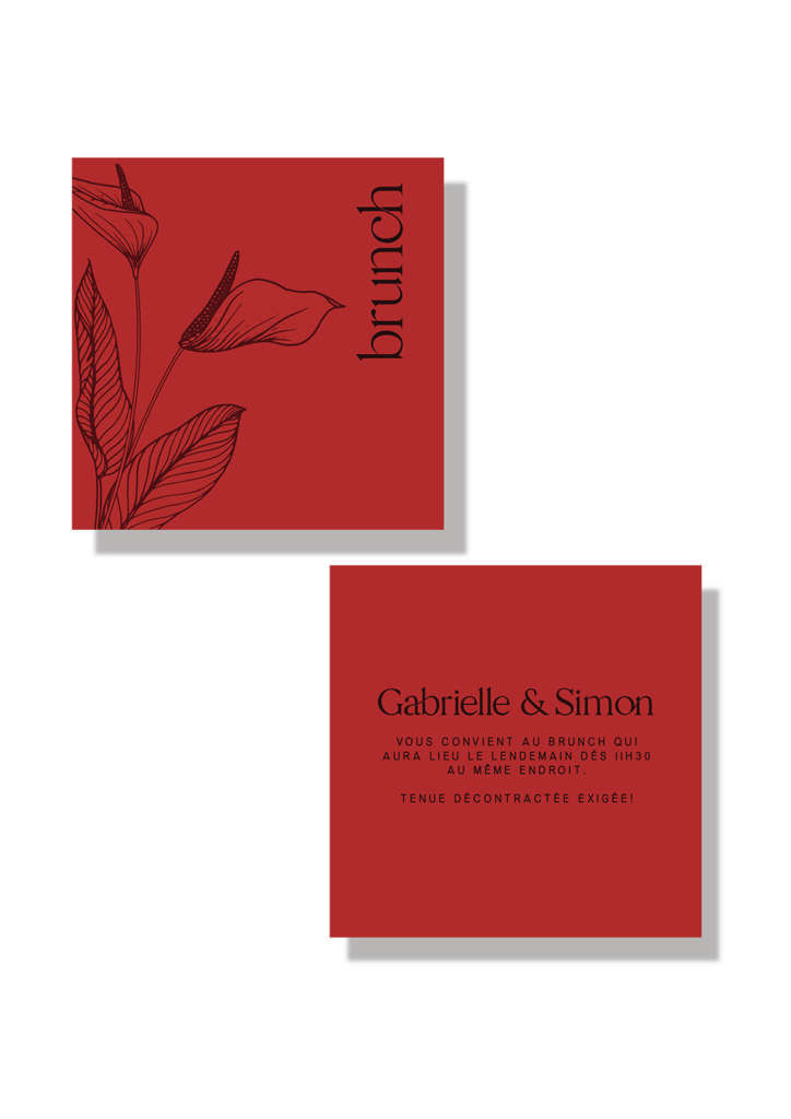 carte brunch mariage rouge floral typographie moderne