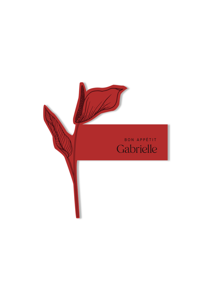 marque-place mariage rouge floral minimaliste prénom invité