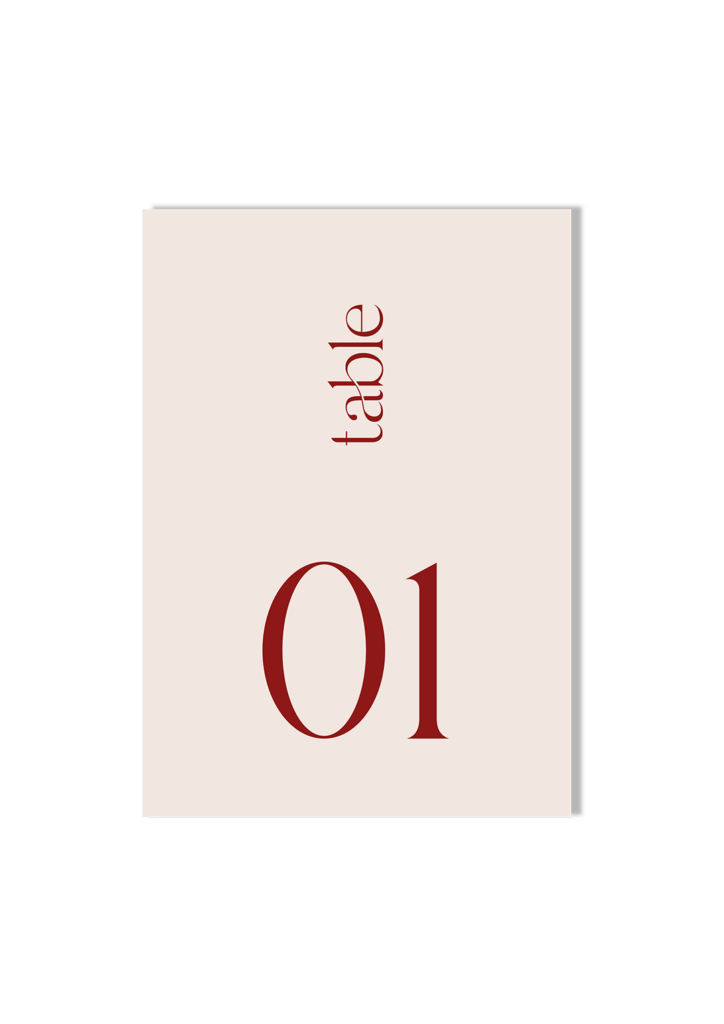 numéro table mariage minimaliste typographie rouge design beige