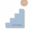 Marque-place bleu pâle géométrique avec découpe graphique et typo outline
